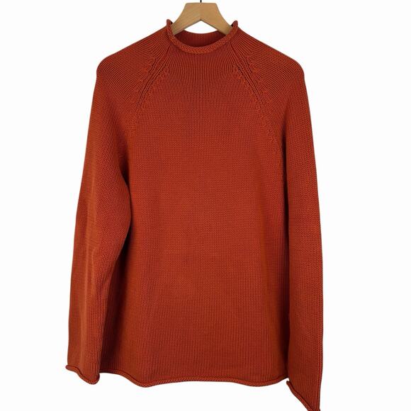 J. Crew Other - Vintage J Crew Roll Neck Cotton Sweater Mens Clay Orange Medium Fisherman